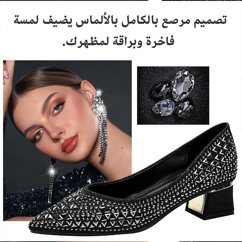 French pointed rhinestone thick heel elegant women's shoes