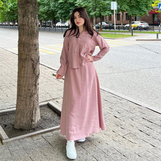 Fashionable long-sleeved shirt + skirt casual suit