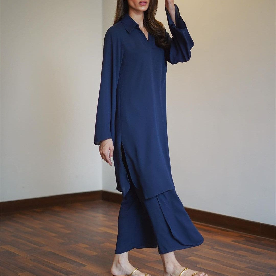 ae685-New Fashion Long Sleeve Wide Leg Pants Suit