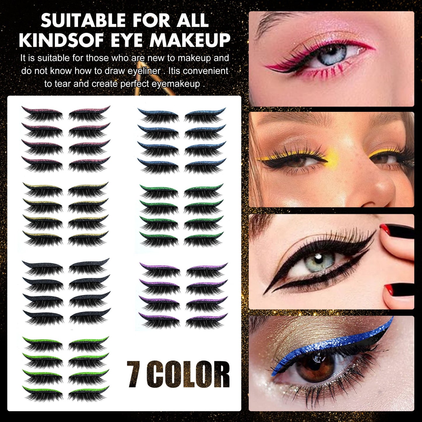 ae735-Glitter self-adhesive eyeliner eyeshadow stickers double eyelid false eyelashes waterproof party eye makeup stickers