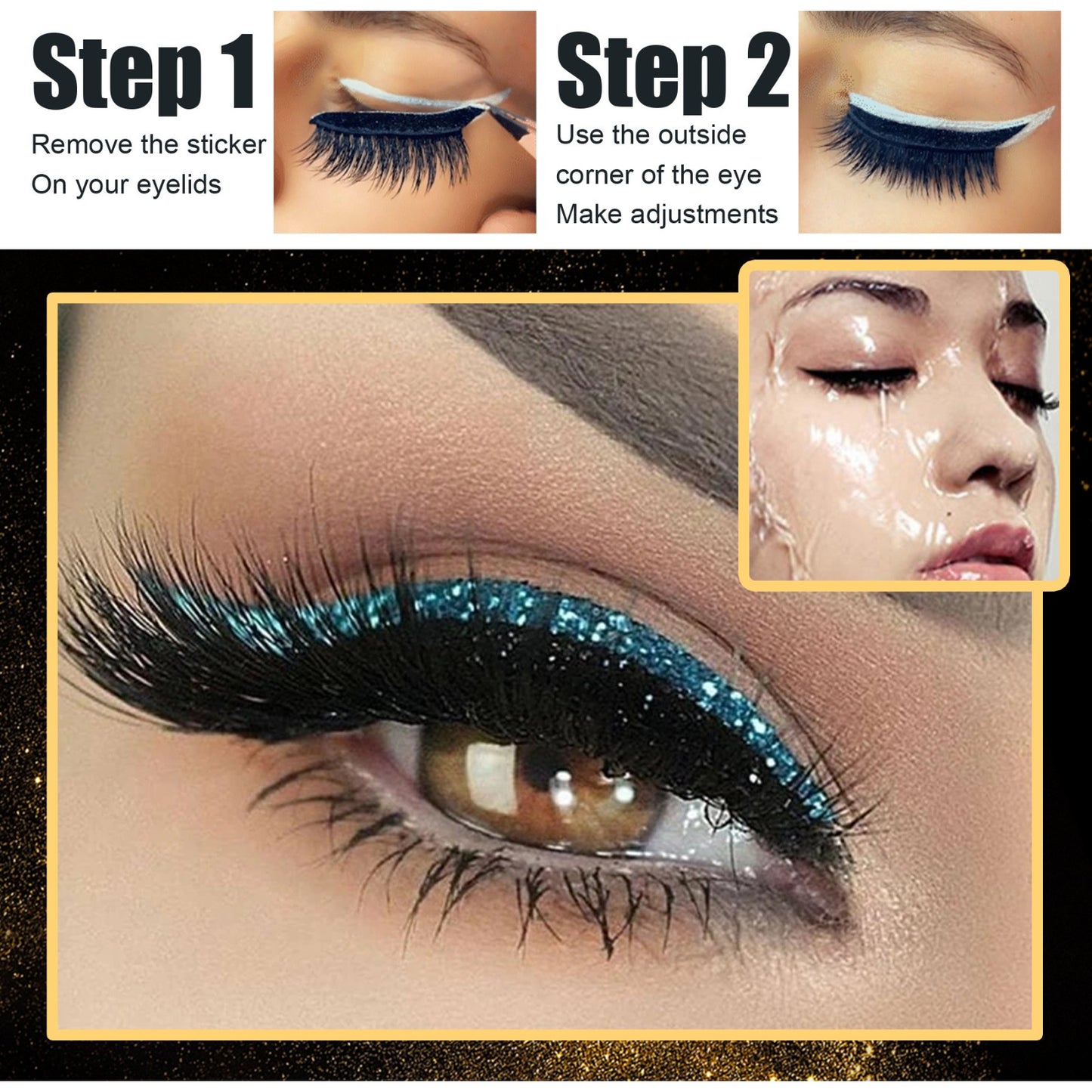 ae735-Glitter self-adhesive eyeliner eyeshadow stickers double eyelid false eyelashes waterproof party eye makeup stickers