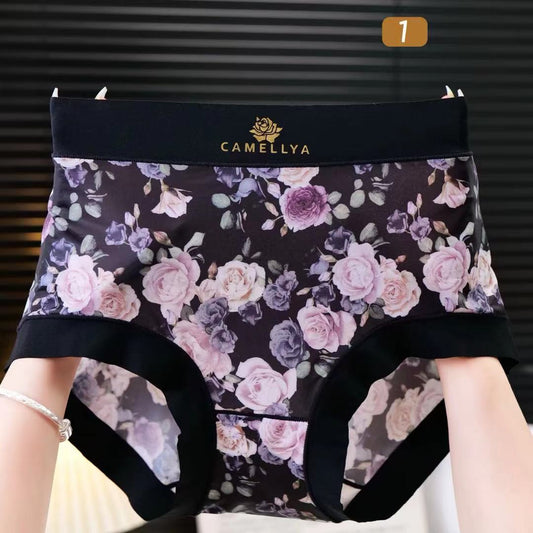 zp458-Women's Ice Silk Floral High Elastic Panties 2025