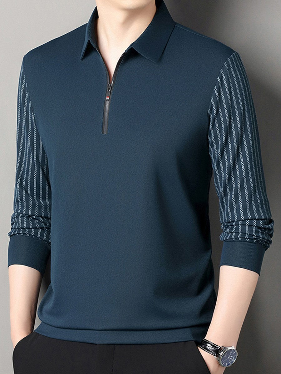 zd254-Men's Spring and Autumn Business Casual Striped Long Sleeve T-shirt