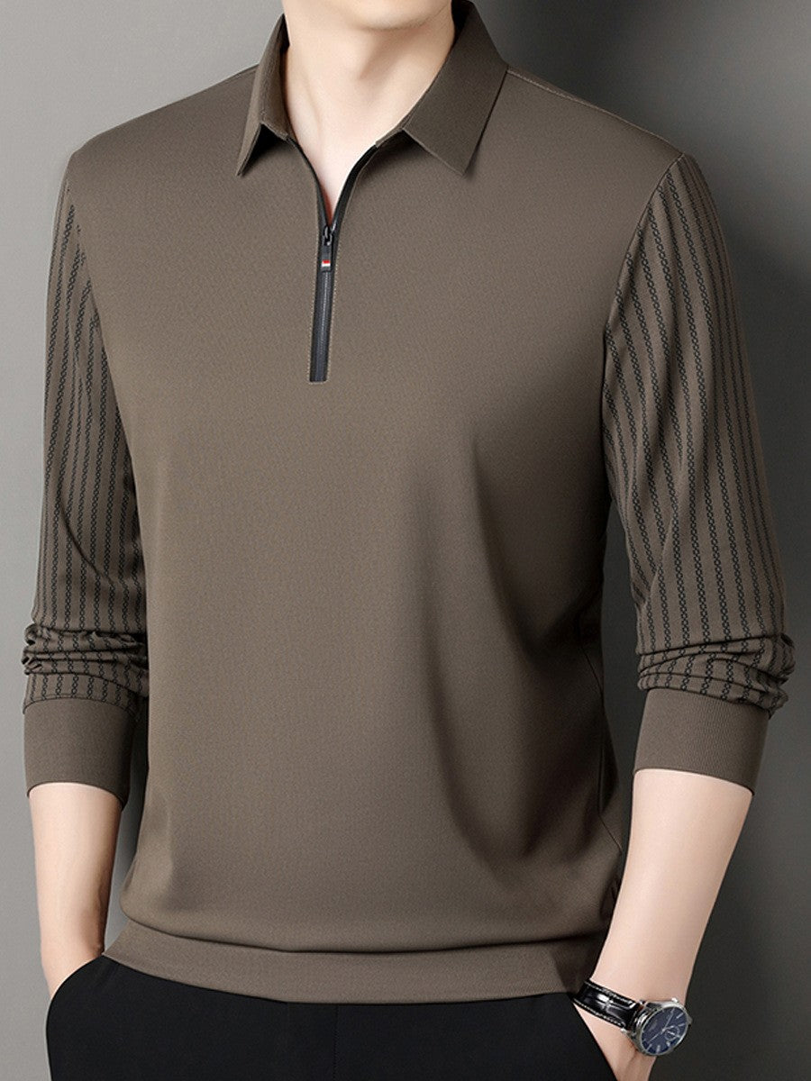 zd254-Men's Spring and Autumn Business Casual Striped Long Sleeve T-shirt