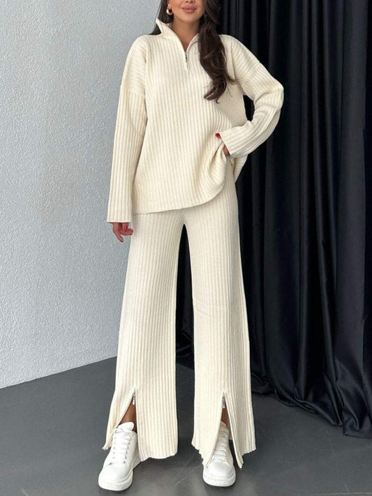 New solid color zipper ladies knitted suit