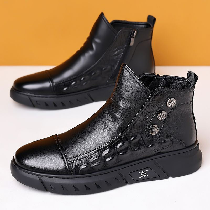 rob19-Casual crocodile pattern men's martin boots