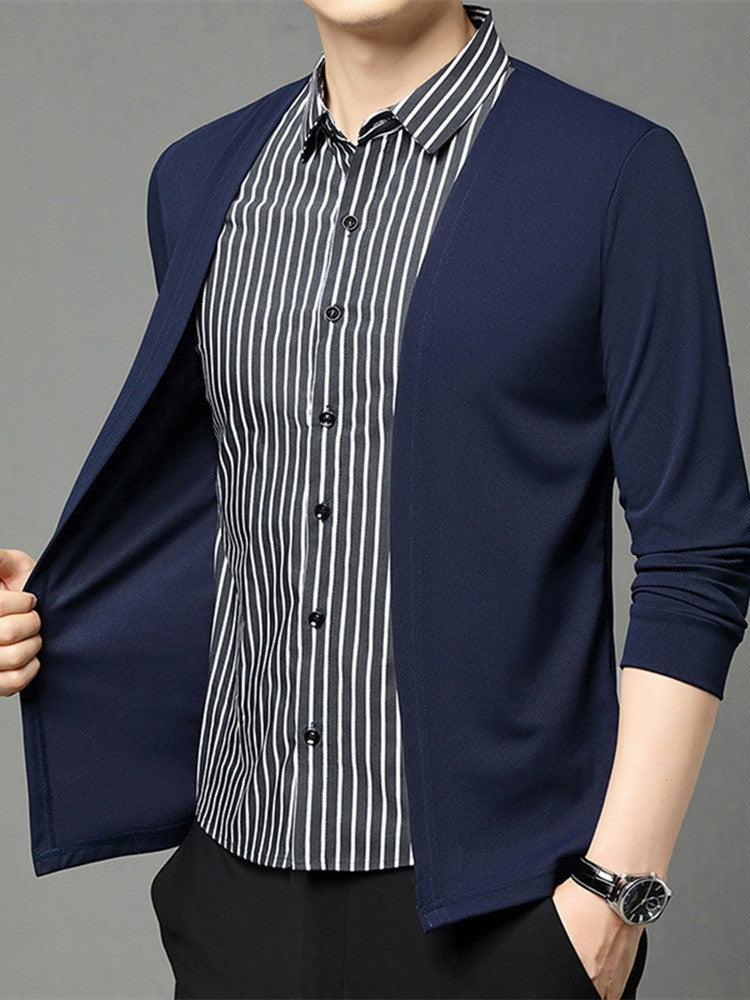 zd269-Men's fake two-piece lapel long-sleeved sweater