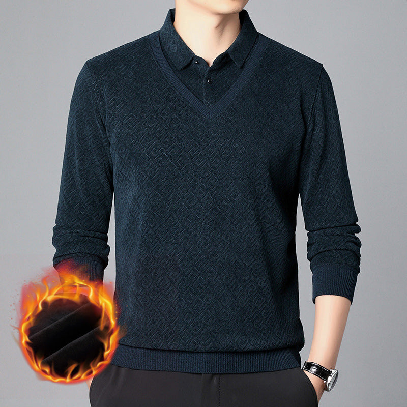 Men's long-sleeved warm fleece bottoming shirt