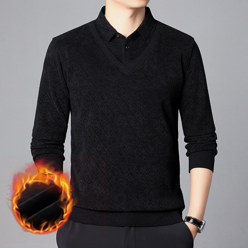 Men's long-sleeved warm fleece bottoming shirt