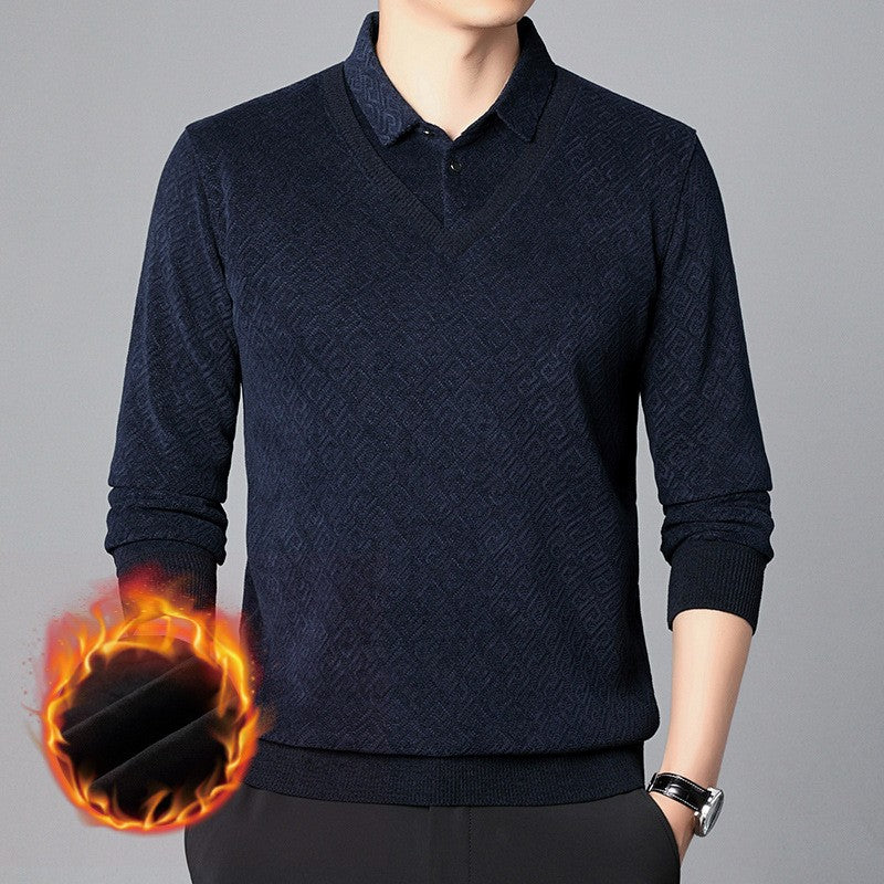 Men's long-sleeved warm fleece bottoming shirt