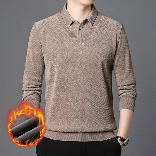 Men's long-sleeved warm fleece bottoming shirt