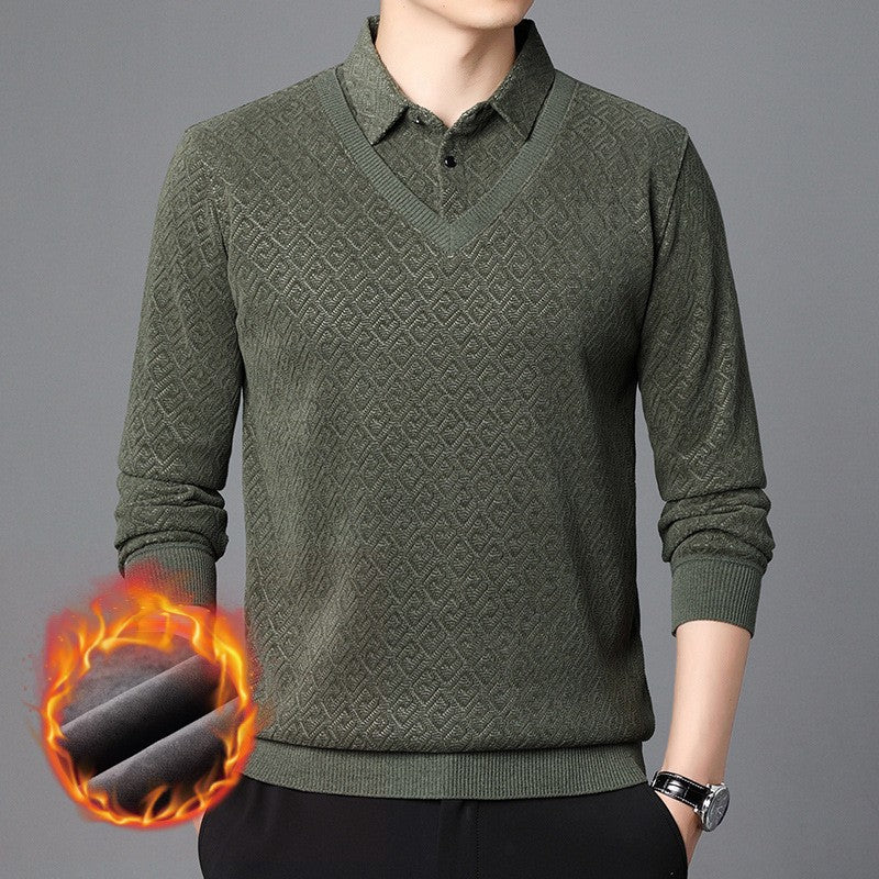 Men's long-sleeved warm fleece bottoming shirt