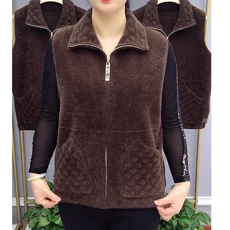 zp476-Thickened Faux Mink Vest Sleeveless Sweater for Women