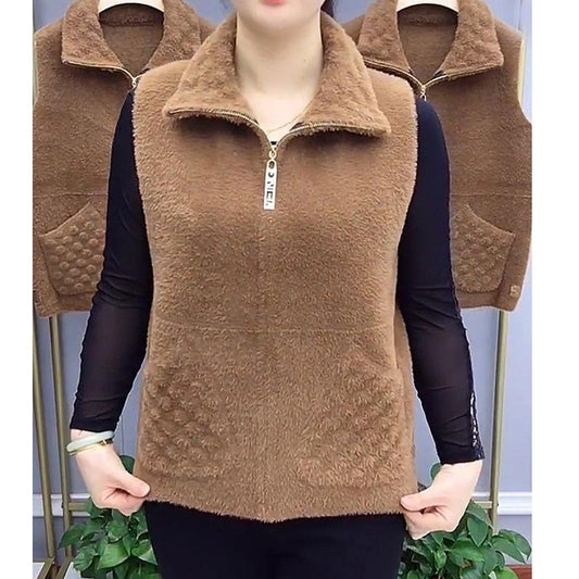 zp476-Thickened Faux Mink Vest Sleeveless Sweater for Women