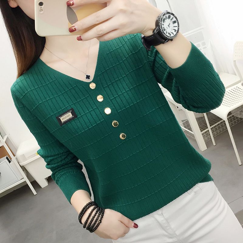 zp478-Women's V-neck knitted long-sleeved bottoming shirt اشتري 1 و إحصول على 1 مجانا