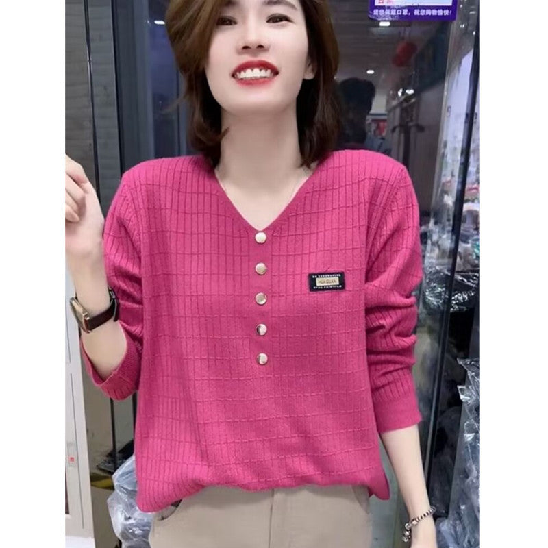 zp478-Women's V-neck knitted long-sleeved bottoming shirt اشتري 1 و إحصول على 1 مجانا