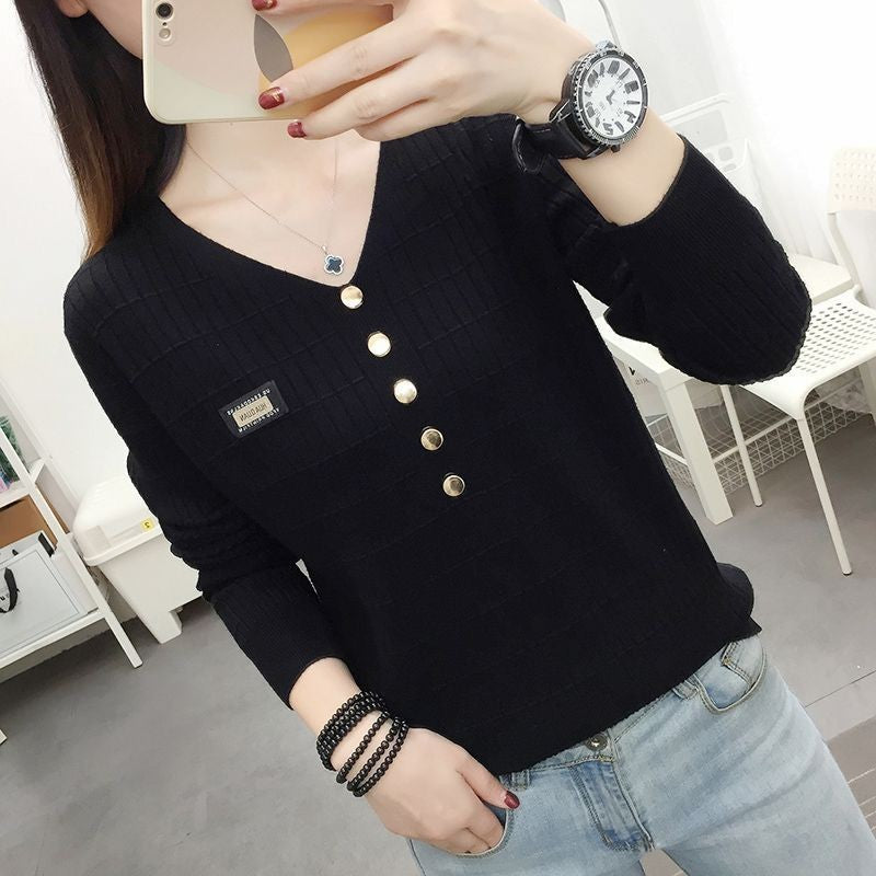 zp478-Women's V-neck knitted long-sleeved bottoming shirt اشتري 1 و إحصول على 1 مجانا