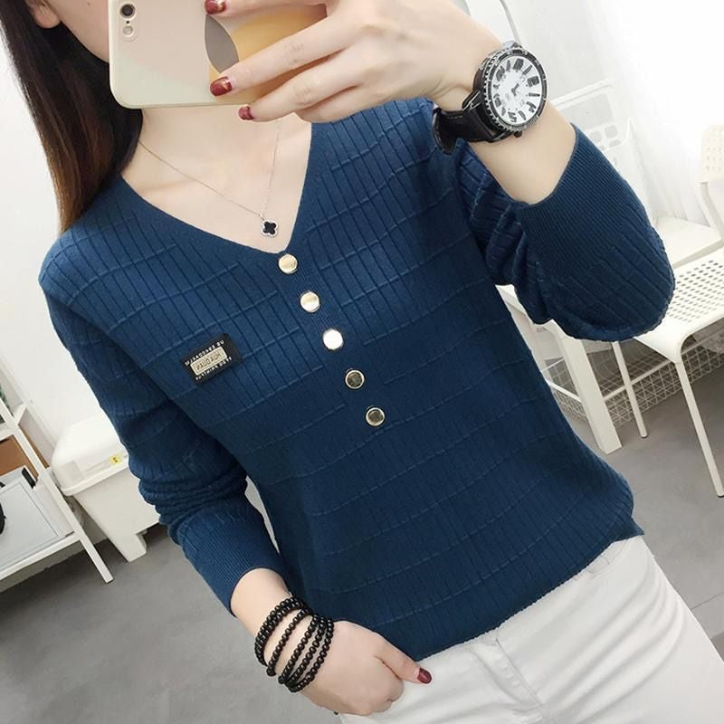 zp478-Women's V-neck knitted long-sleeved bottoming shirt اشتري 1 و إحصول على 1 مجانا