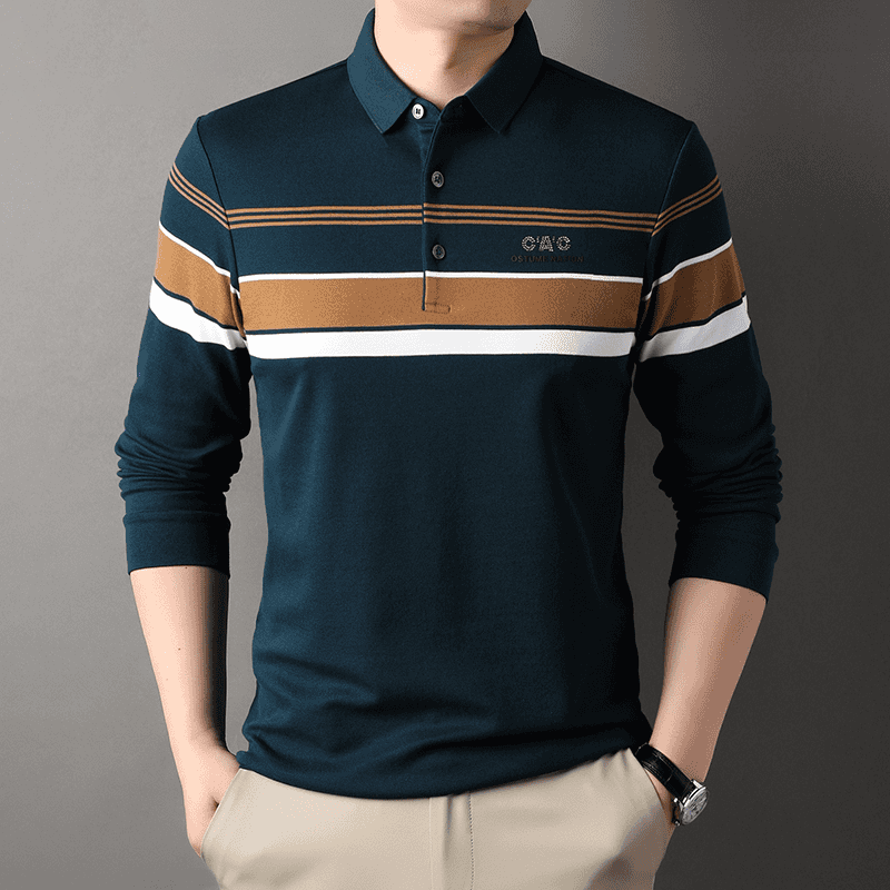 rob229-2024 autumn striped long-staple cotton embroidered polo shirt for men