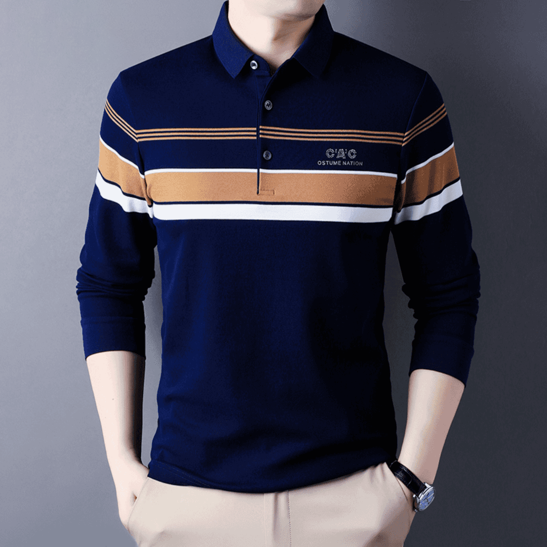 rob229-2024 autumn striped long-staple cotton embroidered polo shirt for men