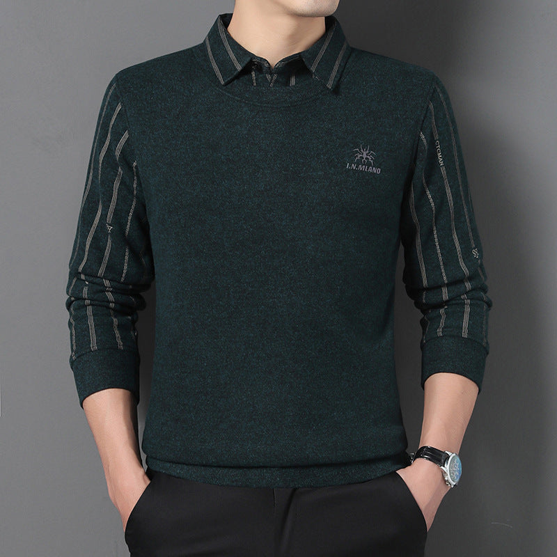 zd273-Men's winter velvet thickened warm business casual polo shirt