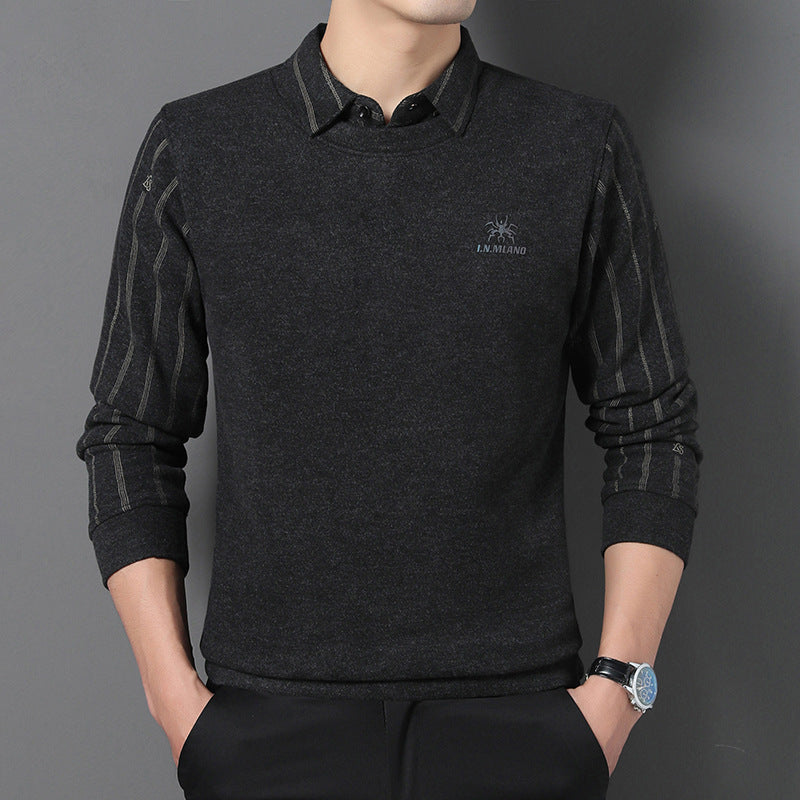 zd273-Men's winter velvet thickened warm business casual polo shirt