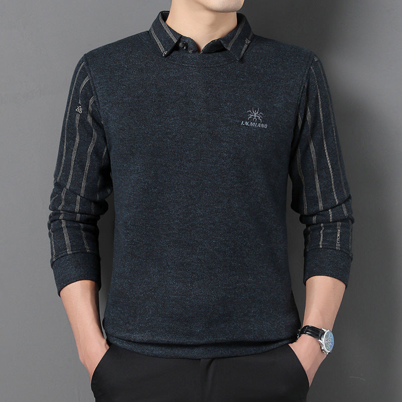 zd273-Men's winter velvet thickened warm business casual polo shirt