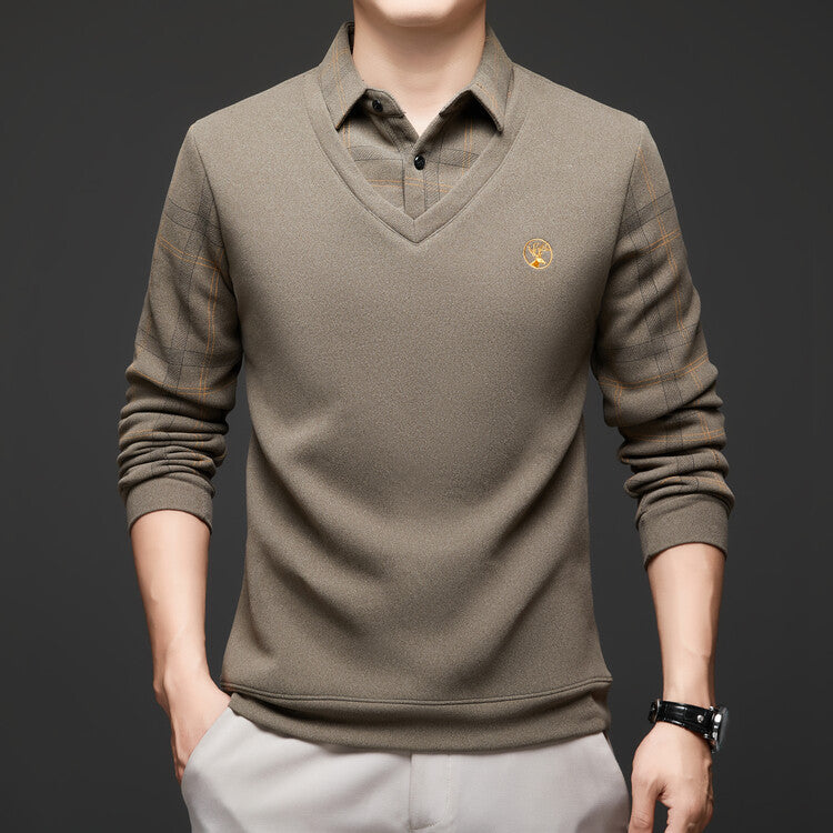 Men's wool and fleece bottoming POLO shirt