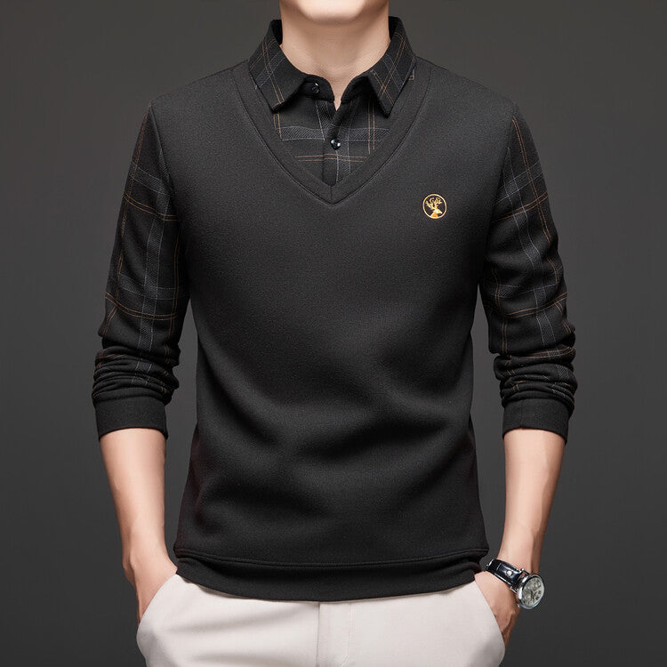 Men's wool and fleece bottoming POLO shirt