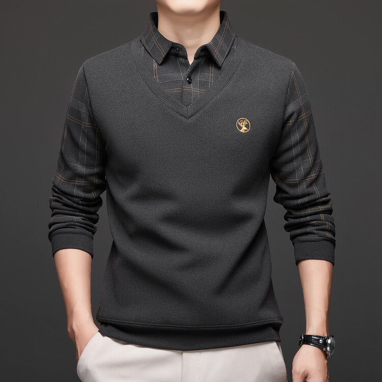 Men's wool and fleece bottoming POLO shirt