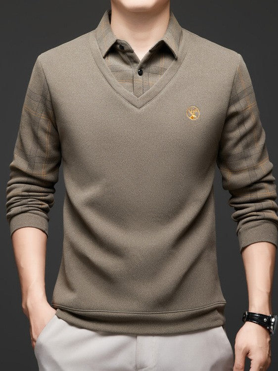 Men's wool and fleece bottoming POLO shirt