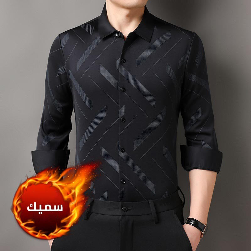 zd256-2024 Winter Men's Seamless Long Sleeve Plush Shirt