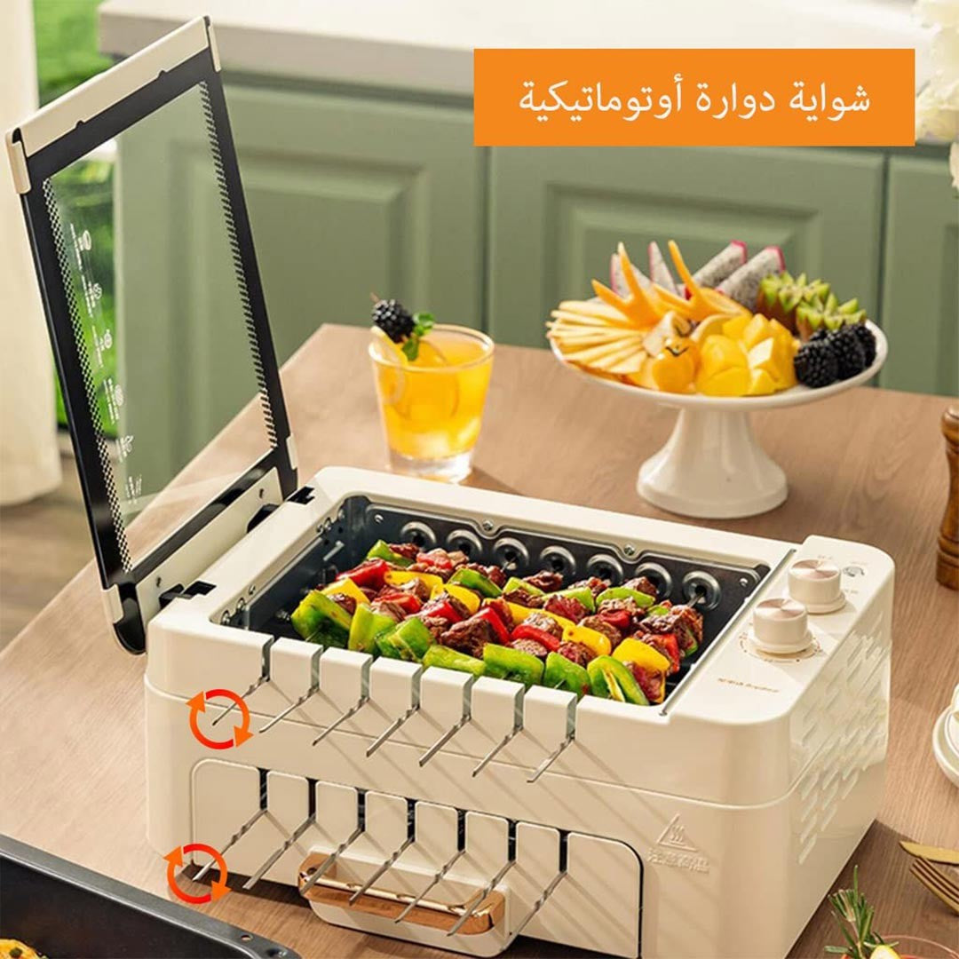 Automatic multi-function smokeless rotary grill machine with grilling and frying functions