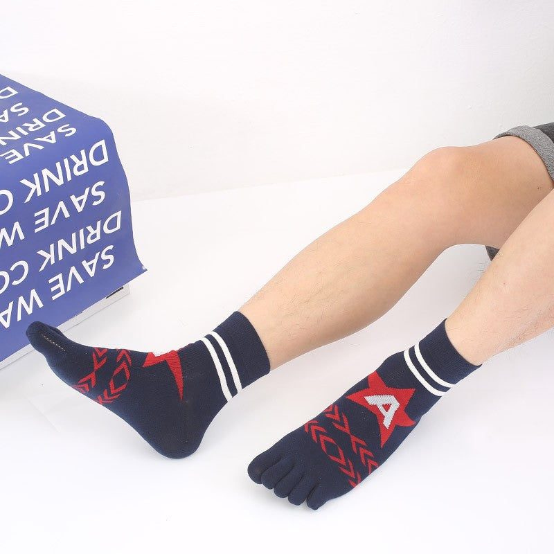 Men's autumn and winter split toe mid-tube cotton socks