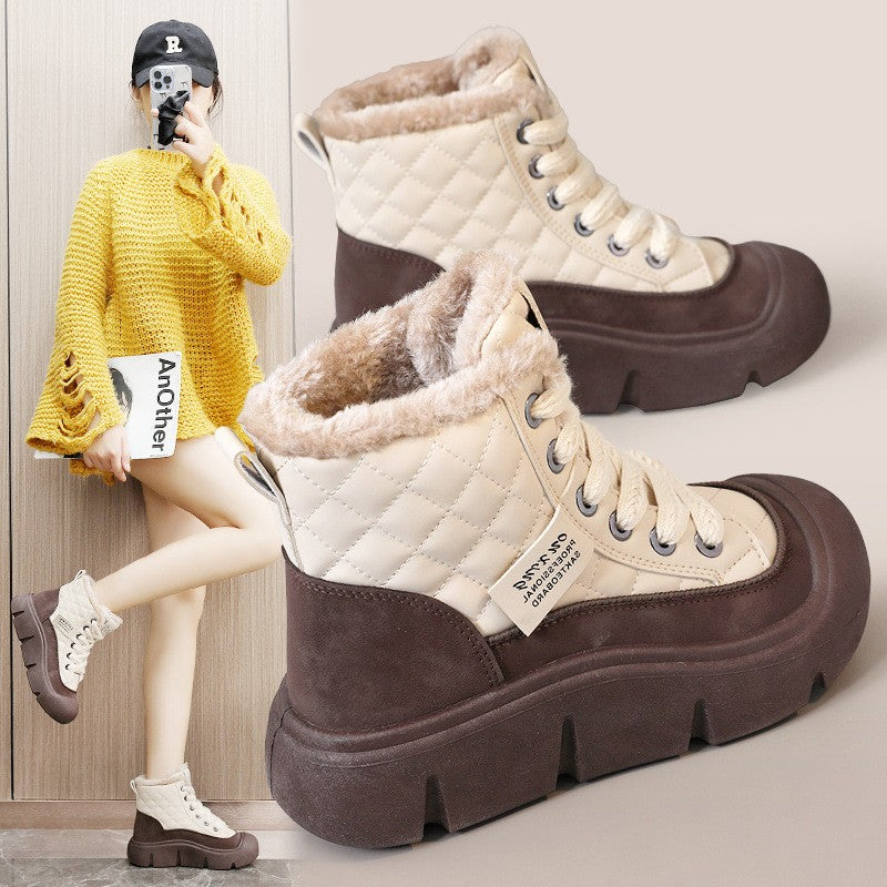 Women's autumn and winter warm high top plus velvet cotton shoes