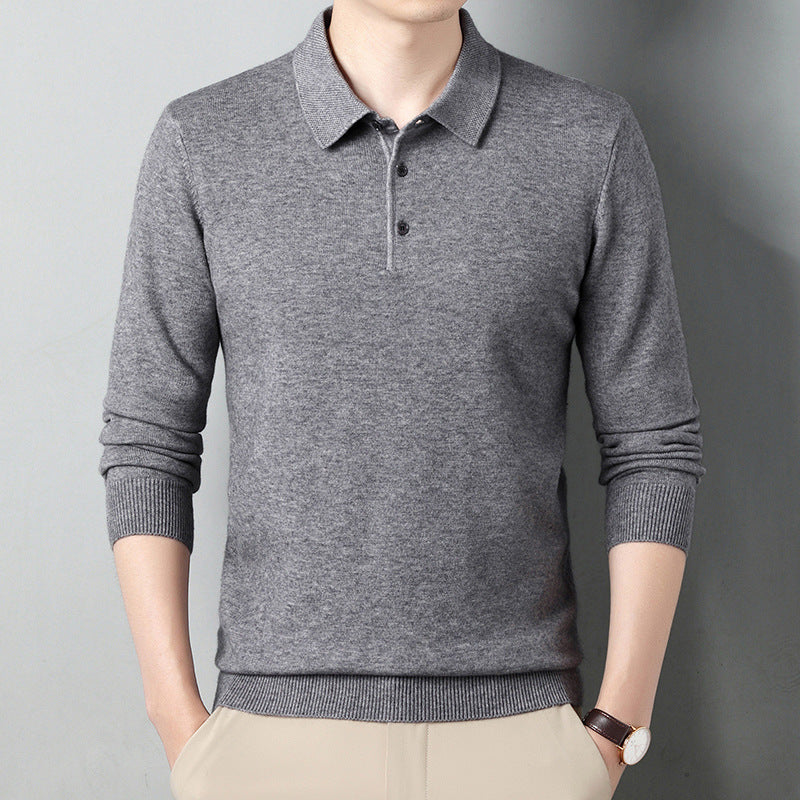 High-grade wool lapel long-sleeved men's sweater