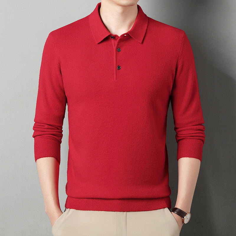 High-grade wool lapel long-sleeved men's sweater