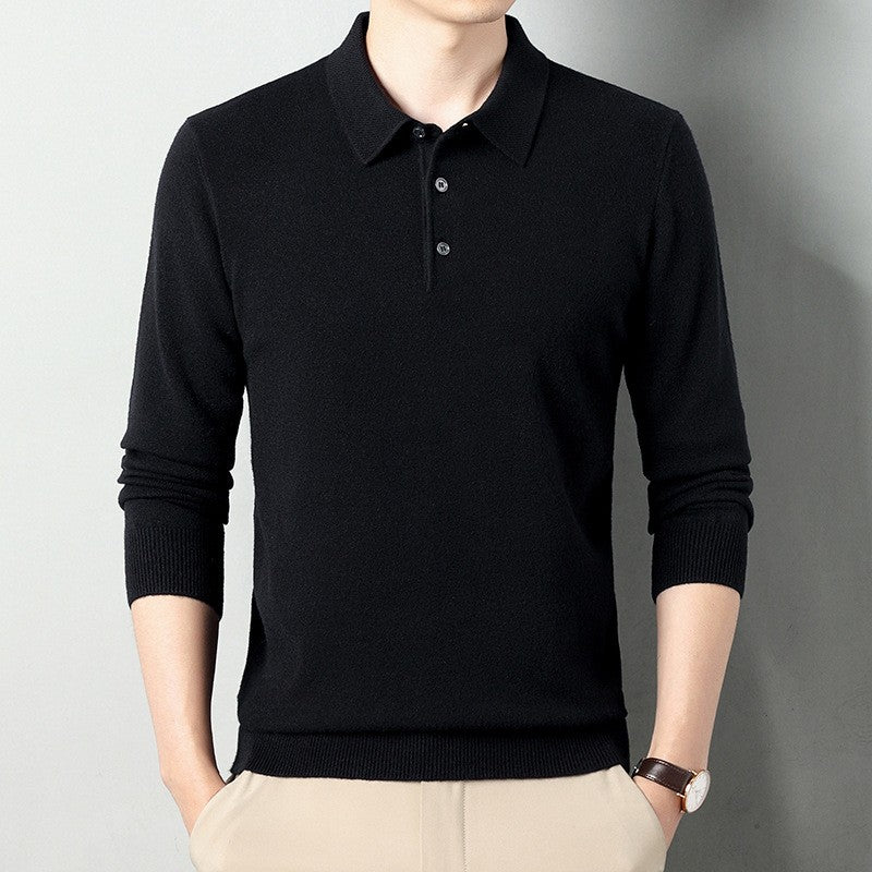 High-grade wool lapel long-sleeved men's sweater