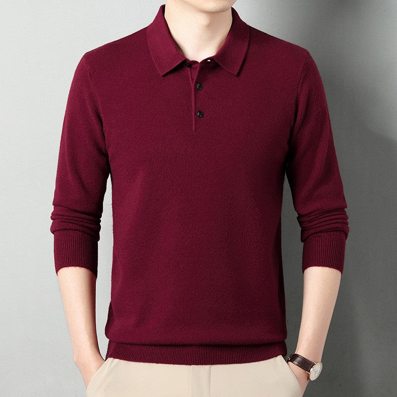 High-grade wool lapel long-sleeved men's sweater