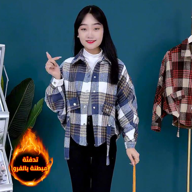 zp493-2024 new style fashionable and versatile warm plaid jacket