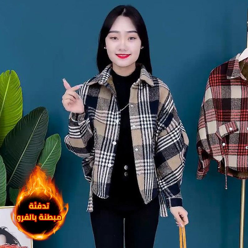 zp493-2024 new style fashionable and versatile warm plaid jacket