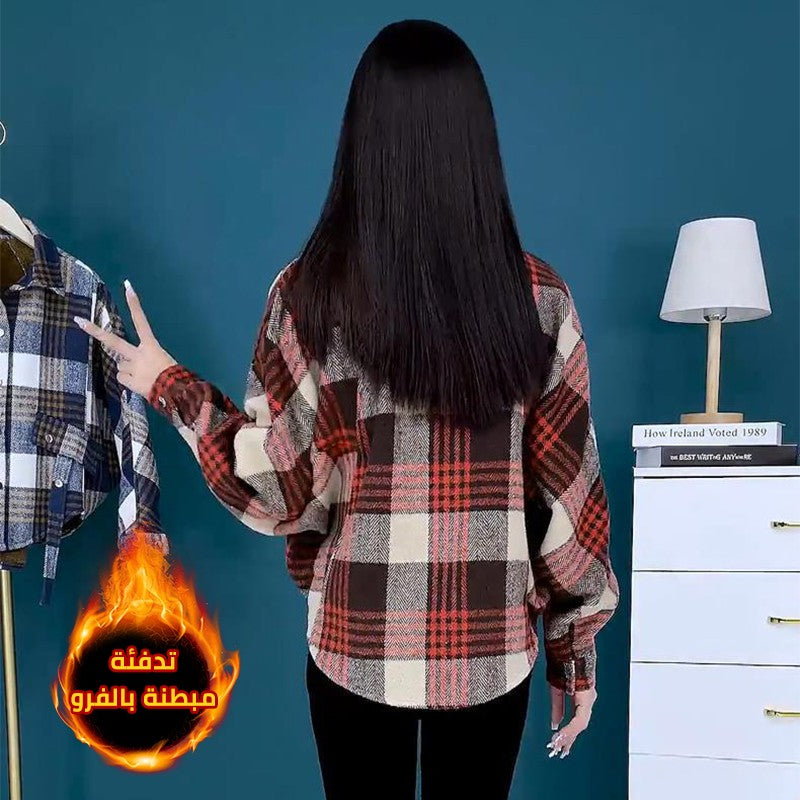 zp493-2024 new style fashionable and versatile warm plaid jacket