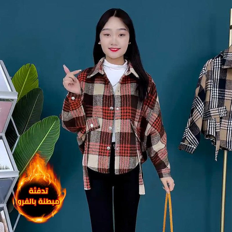 zp493-2024 new style fashionable and versatile warm plaid jacket