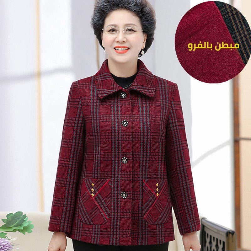 zp495-Women's Fall Classic Plaid Print Jacket