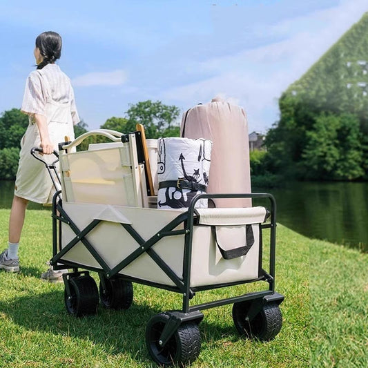 Camping hand push outdoor folding cart + carbon steel large table