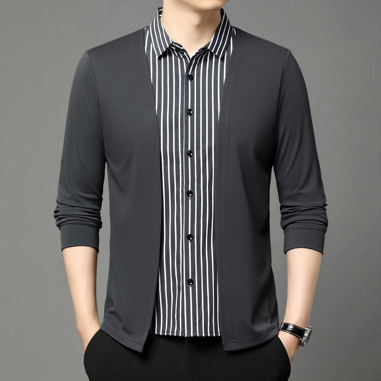 zd269-Men's fake two-piece lapel long-sleeved sweater