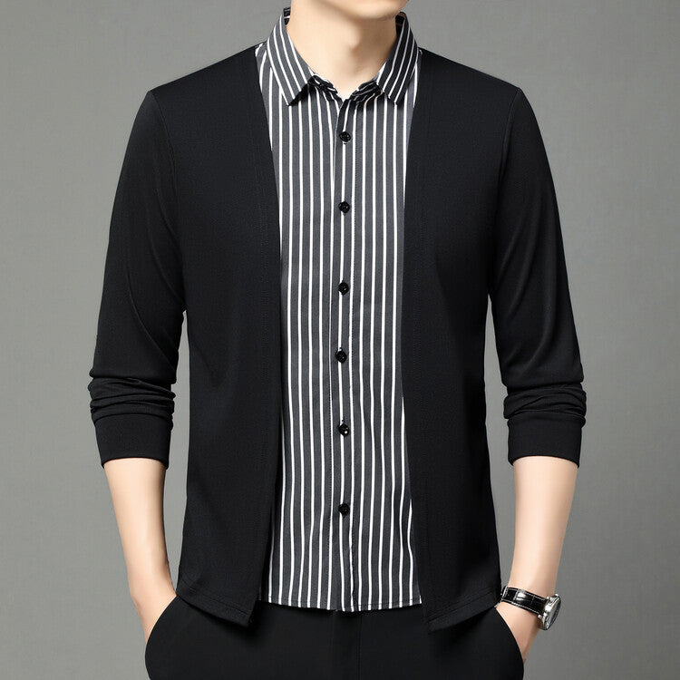 zd269-Men's fake two-piece lapel long-sleeved sweater