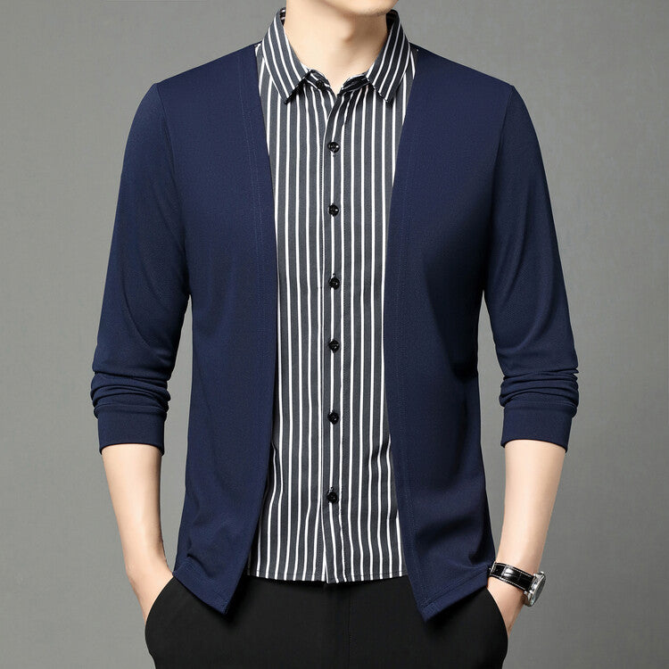 zd269-Men's fake two-piece lapel long-sleeved sweater