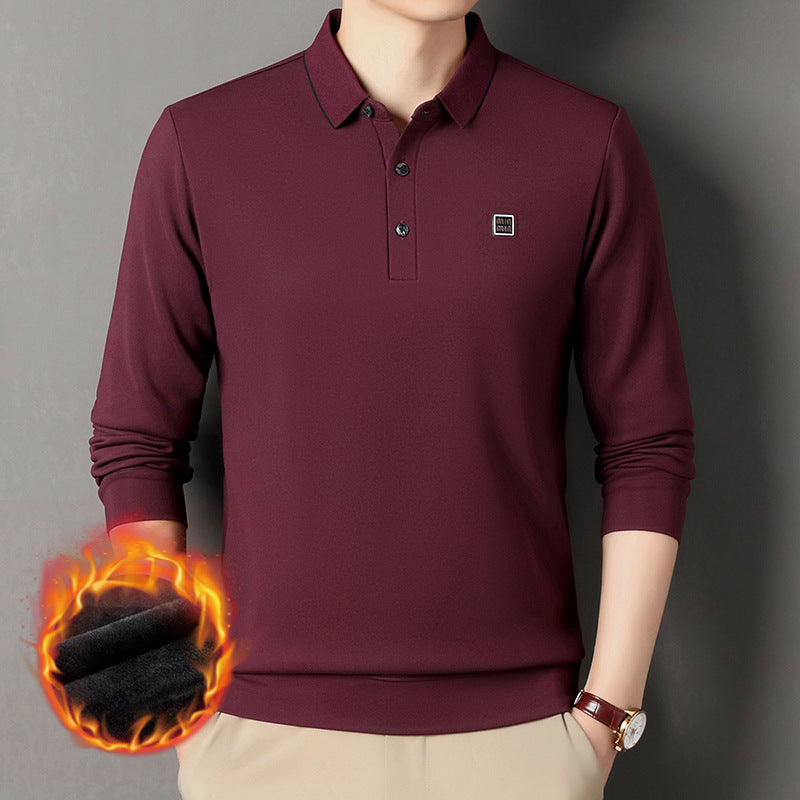 Thickened fleece men's long-sleeved polo shirt