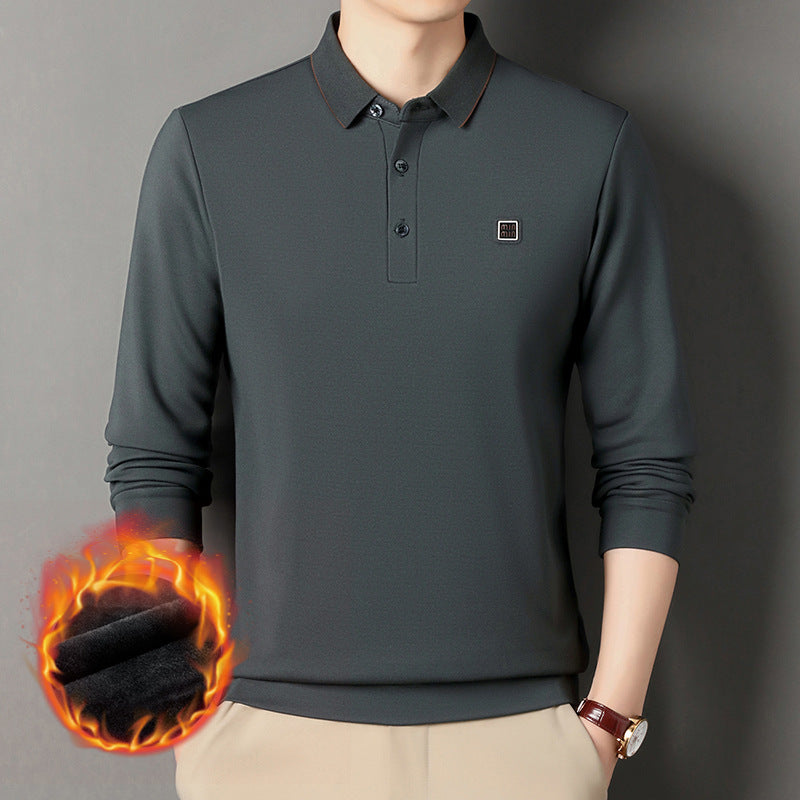 Thickened fleece men's long-sleeved polo shirt